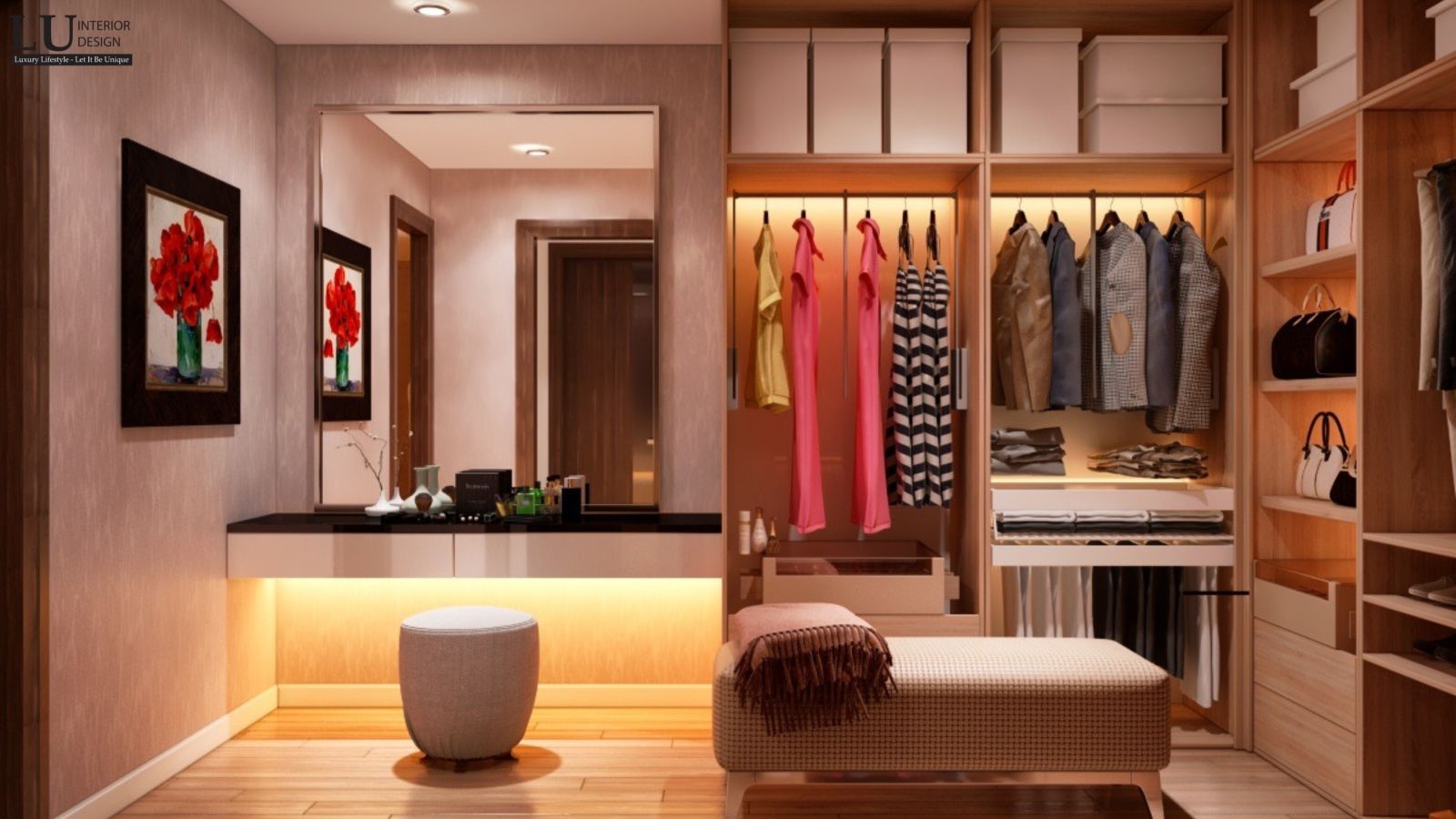 Khu vực trang điểm và tủ quần áo