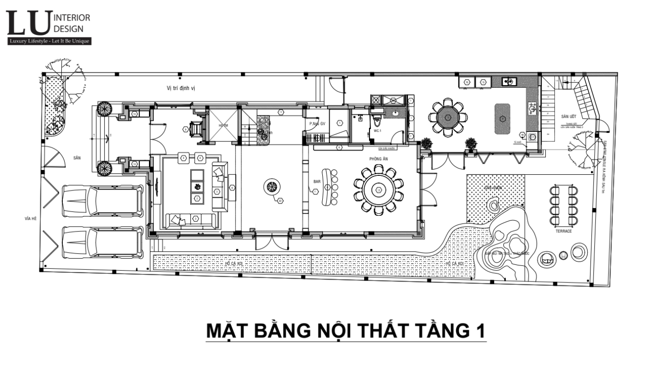 Hình ảnh mặt bằng layout tầng 1 thiết kế nội thất biệt thự quận 9