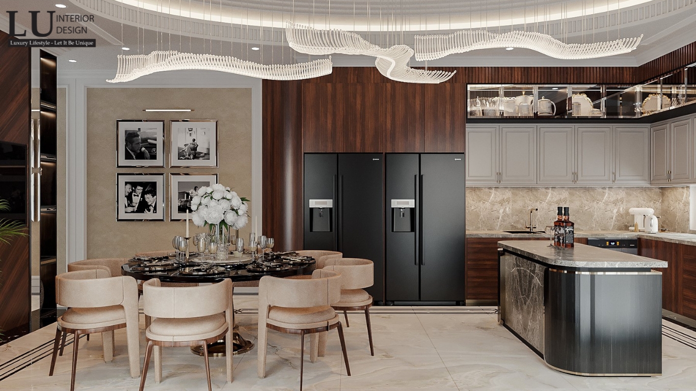 Phòng bếp hiện đại biệt thự Khang Điền với thiết bị bếp cao cấp, tối ưu hóa không gian