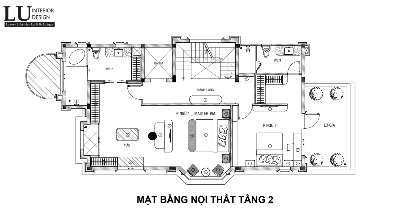 Hình ảnh mặt bằng layout tầng 2 thiết kế nội thất biệt thự quận 9