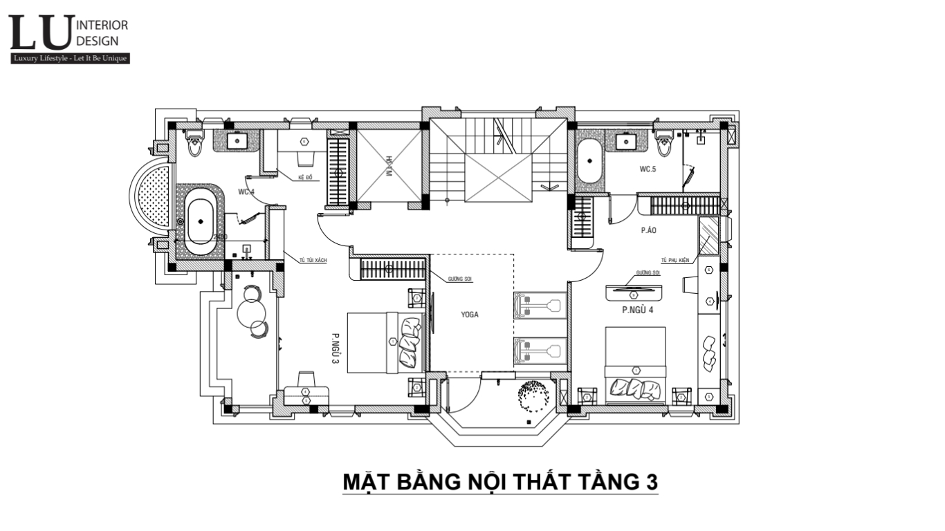 Hình ảnh mặt bằng layout tầng 3 thiết kế nội thất biệt thự quận 9