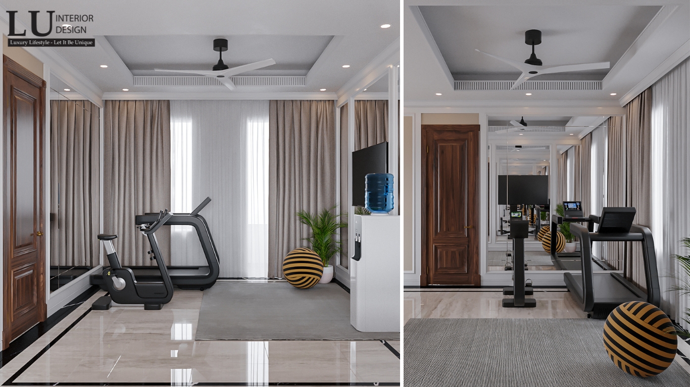 Phòng gym biệt thự Khang Điền được trang bị các thiết bị thể thao hiện đại, tối ưu hóa không gian tập luyện