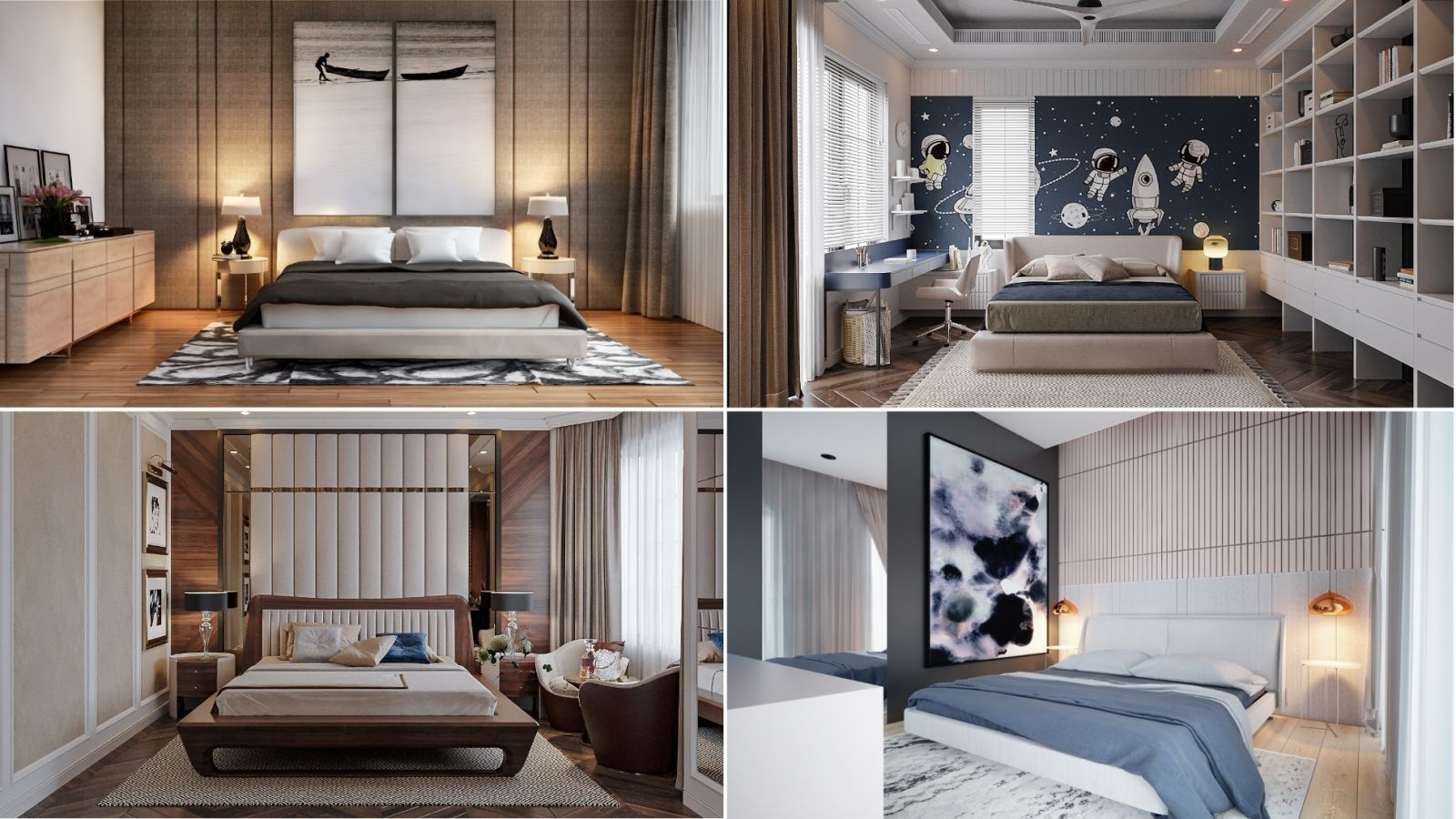 Thiết kế nội thất phòng ngủ đẳng cấp trong biệt thự sang trọng của LU Design