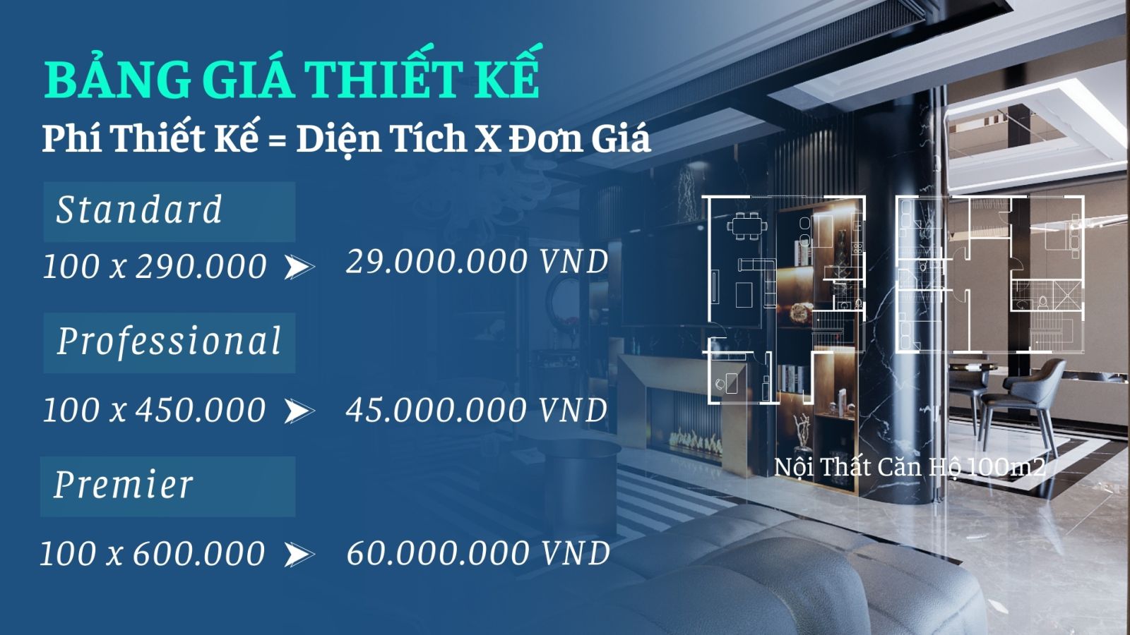 Cách tính giá thiết kế nội thất căn hộ theo từng gói