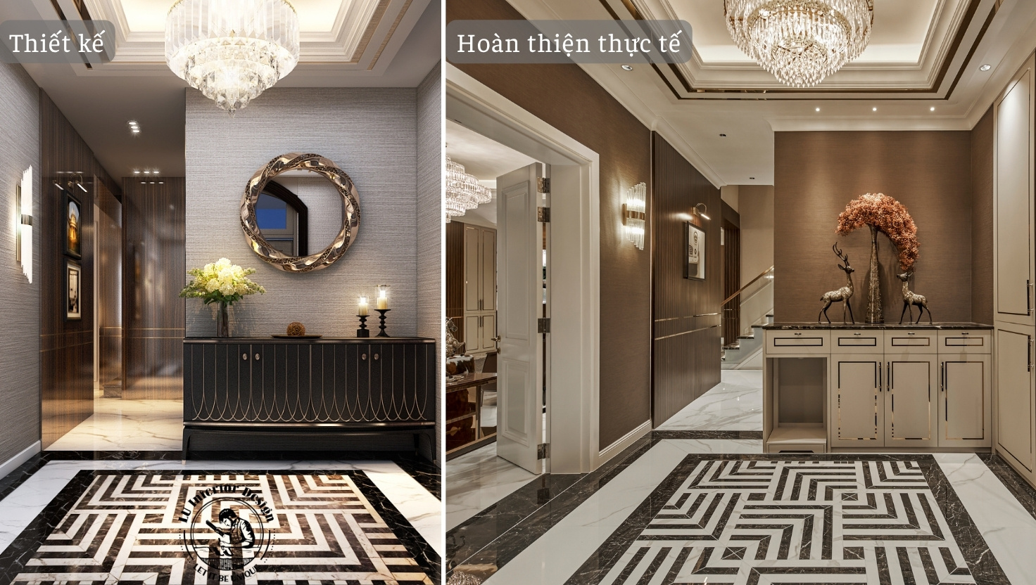 So sánh thiết kế nội thất và hoàn thiện thực tế biệt thự cao cấp LU Design