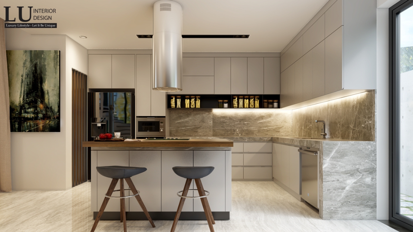 Thiết kế nội thất phòng bếp hiện đại với phong cách Modern tại biệt thự Lucasta Khang Điền