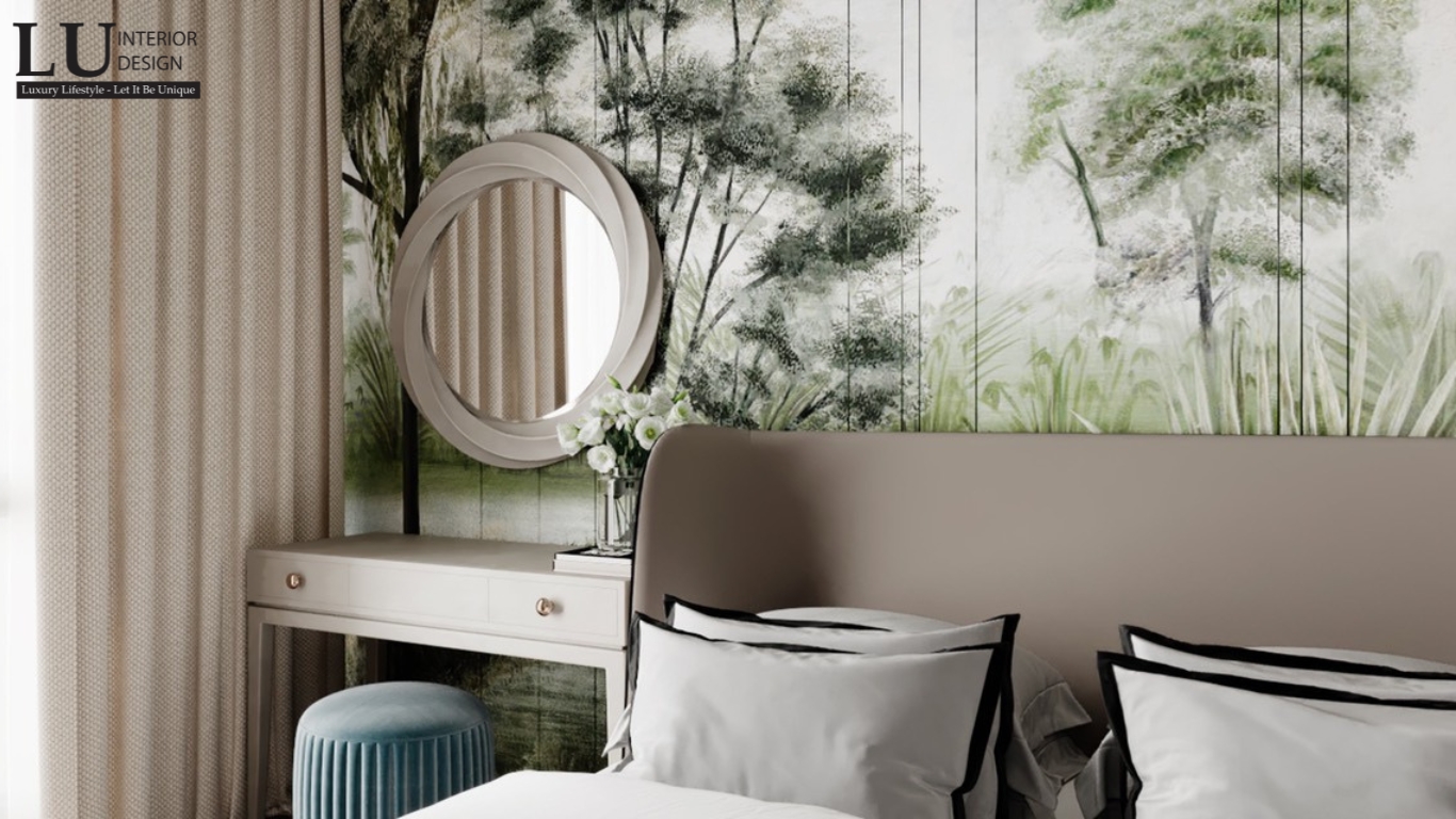 Thiết kế không gian bàn trang điểm phòng ngủ penthouse Vũng Tàu tone xanh