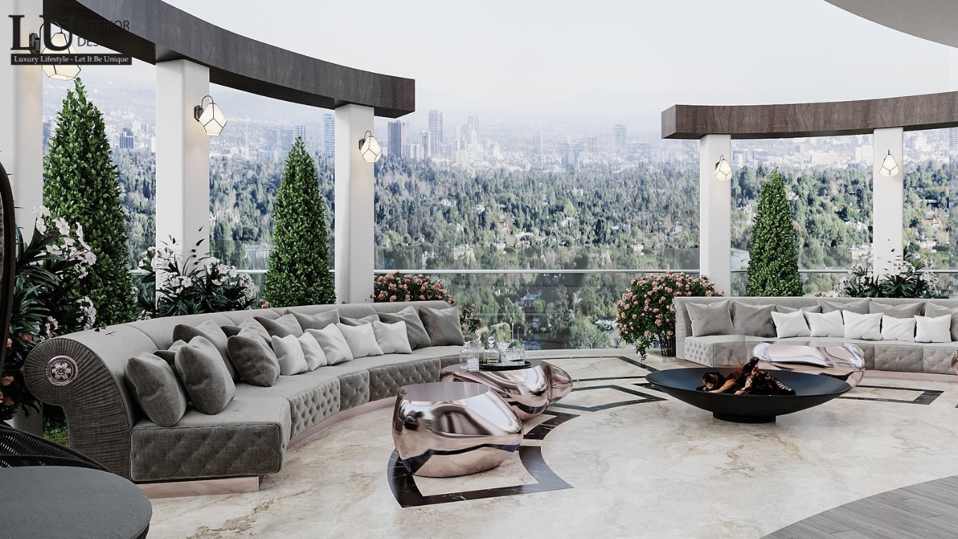 Thiết kế không gian ngoại cảnh phong cách Modern Classic với ghế sofa sang trọng
