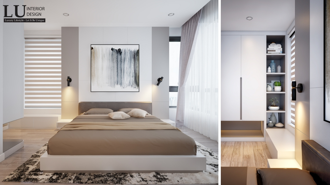 Thiết kế tranh nghệ thuật trang trí cùng tủ quần áo tối giản