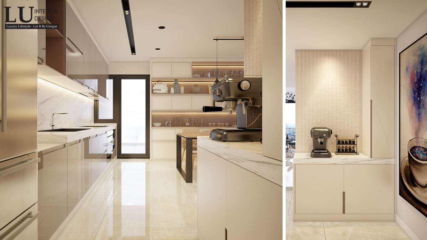 Thiết kế thi công nội thất the infiniti riviera point tại phòng bếp được trang bị đầy đủ các thiết bị hiện đại, đảm bảo mọi công năng sử dụng được tối ưu 