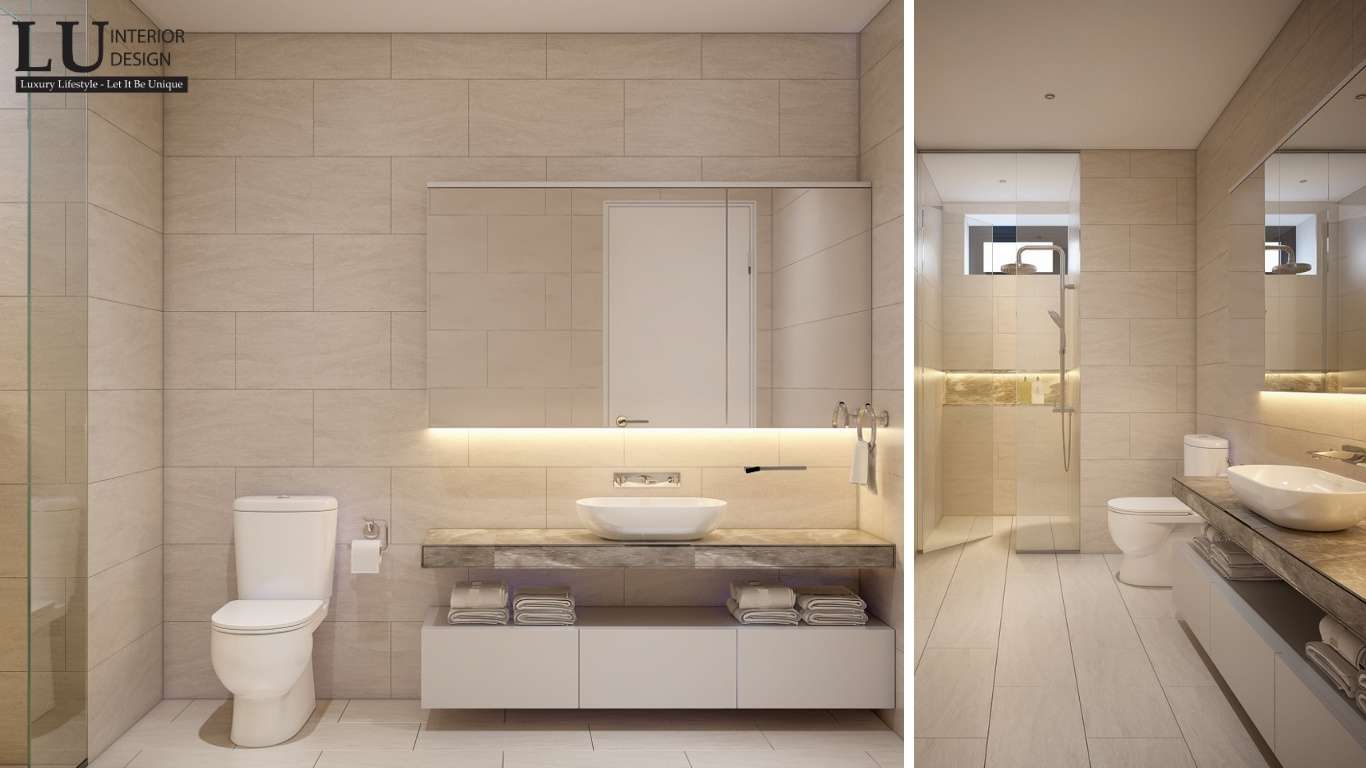 Thiết kế thi công nội thất The Infiniti Riviera Point với thiết kế phòng tắm được tối ưu không gian sử dụng cùng các thiết bị hiện đại