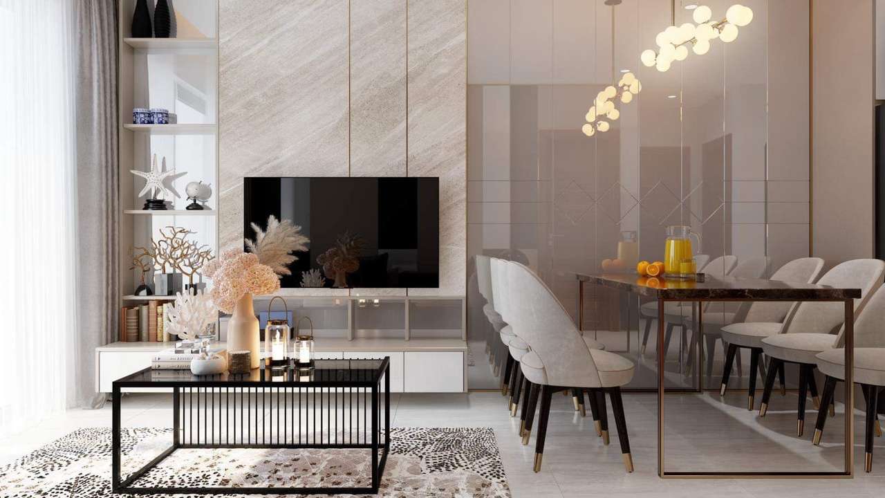 Thiết kế thi công nội thất căn hộ The Infiniti Riviea Point 2pn-phòng khách mang phong cách Modern Luxury bởi LuDesign